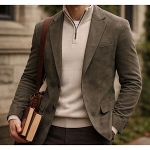 Nautica Men's Brown Faux Suede Blazer Suit Jacket Button Front Size 46R Heritage